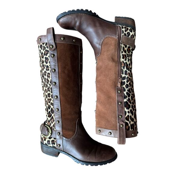 Steve Madden Denmar Studded Leather leopard print Brown Boots size 7 - Picture 10 of 14